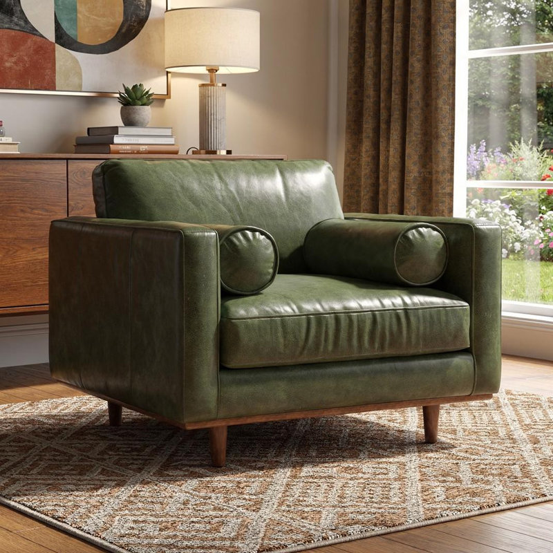  Fauteuil surdimensionné en cuir vert, Green