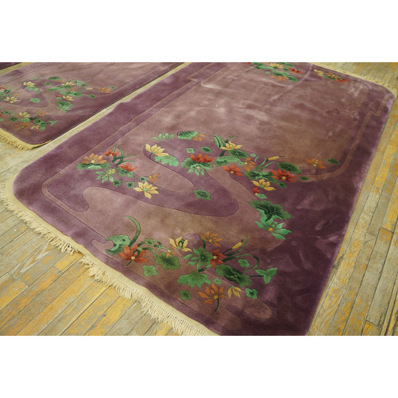 Antique Chinese - Art Deco Hallway Runner Wool Purple Rug