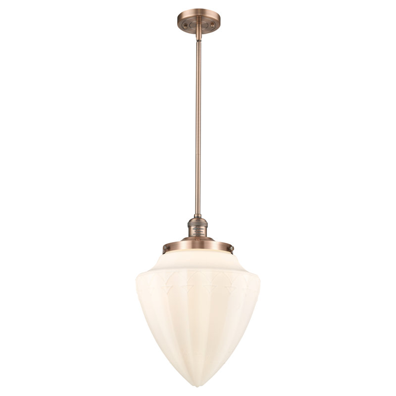 Luminaire suspendu géométrique unique 1 lumière, Blanc mat, Cuivre antique