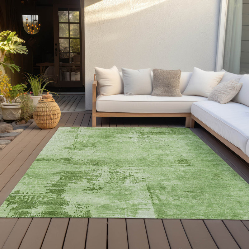 Green Abstract Synthetic Flat Woven Washable Rug 2'6" x 3'10"