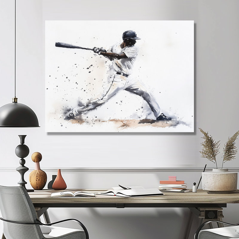 Minimal Baseball Swing I - Art mural en métal, impression de baseball sport, H 24 po x l 32 po