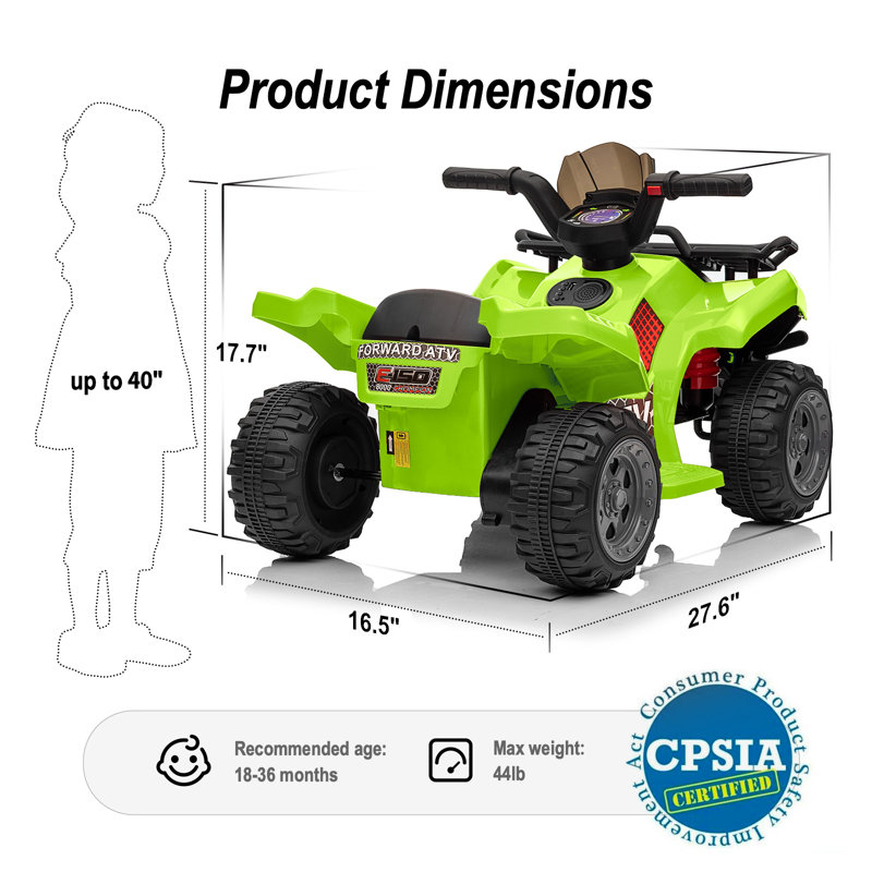 6V Ride on ATV, Ride on Toy 4 Wheeler for Bambins, Vert