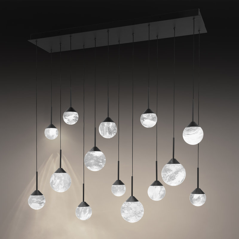 Quest 14 Light Crystal LED Multi-Light Pendant, Black