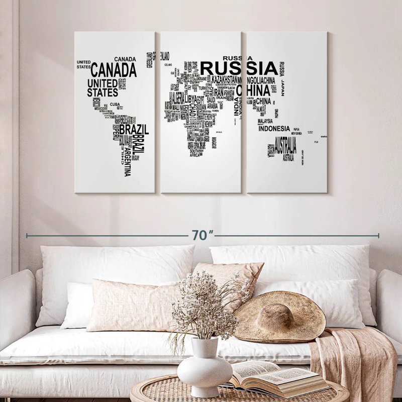 Aliaz Text World Map, 32" H x 50" W