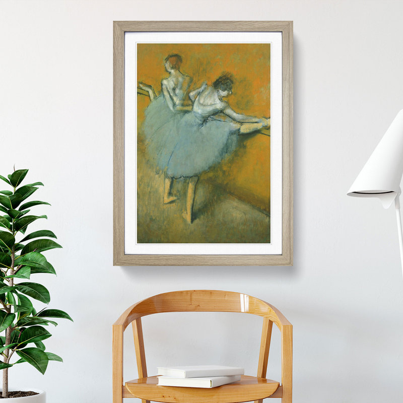 Ballet Ballerina Dancers at the Bar by Edgar Degas - Picture Frame Painting, Oak Framed, 48cm H x 36cm W x 2cm D
