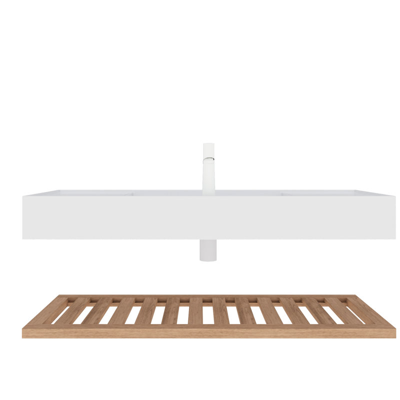 Lavabo-vasque de meuble-lavabo 48 po. Lavabo flottant en acrylique. Rectangulaire blanc. Essence de bois naturel. Rangement fonctionnel. Installation facile avec du caractère. Espace de rangement pratique. Installation simple
