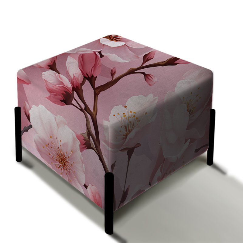 Repose-pieds carré rose avec fleurs japonaises Sakura
