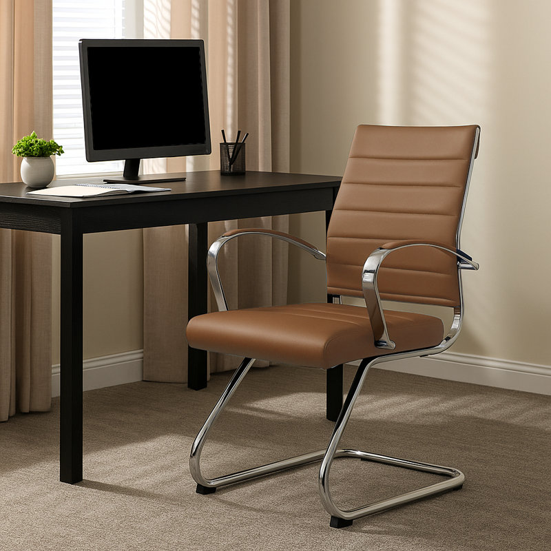 Fauteuil de direction ergonomique Doba en cuir avec support lombaire et structure en acier - Fauteuil de bureau ou de conférence moderne