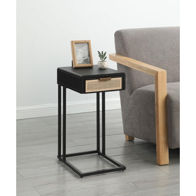 Bernave 1-Drawer Radio Weave Cane Metal Side Table