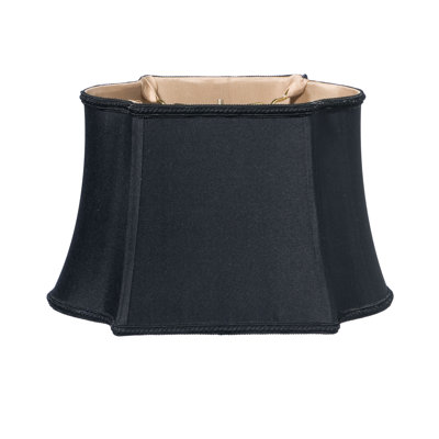 Black Oblong Shantung Lampshade with Bronze Lining - 7.25x11.375" Top x 8.875x14" Bottom x 8.875" Height Washer Fitter for Table Lamps
