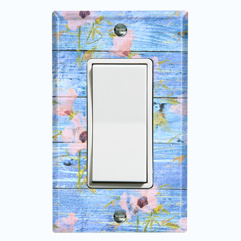 Plaque murale décorative pastel fleur bleue et rose 2 bandes