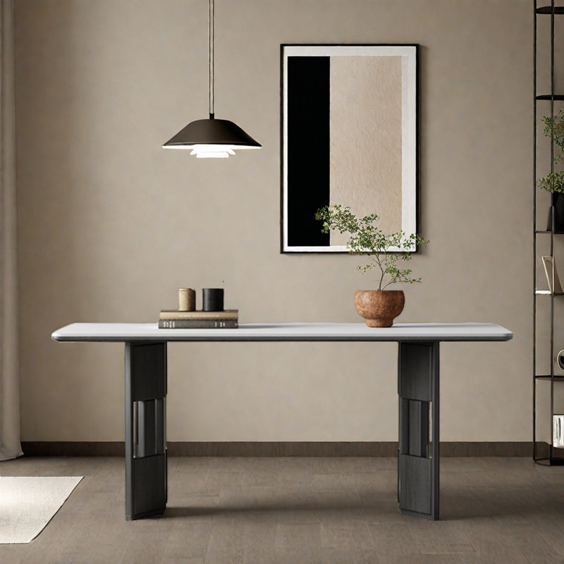 Rectangular rock plate solid wood dining table, 29.52"H x 70.86"L x 35.43"W