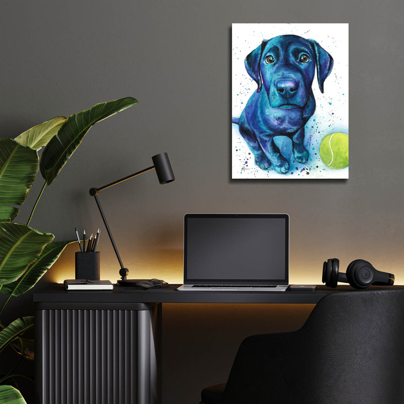 Art mural en verre Latitude Run «Ball Is Life Black Lab Puppy» par Lindsay Kivi, H 16 po x l 12 po x P 0,13 cm