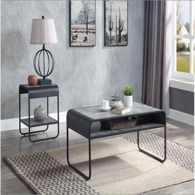 Table de bout au design moderne et épuré avec tablette en métal et meubles de salon en béton 1pc, H 21 po x l 18 po x P 16 po