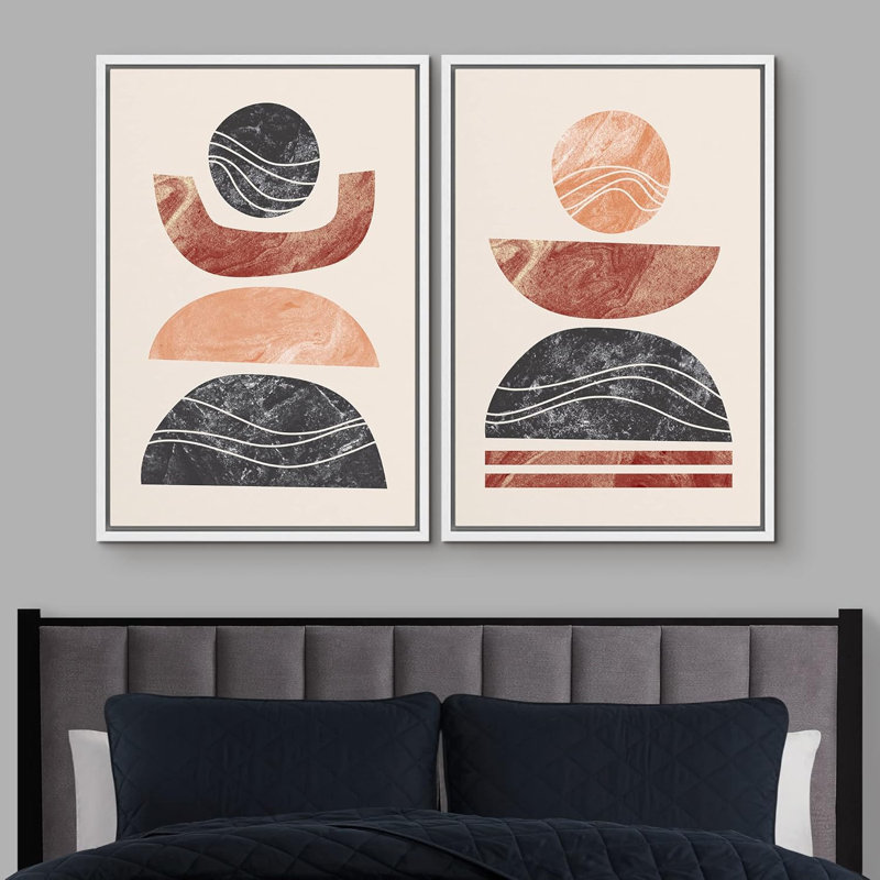 Milieu du siècle, forme géométrique, effet de granit, illustrations abstraites de formes géométriques modernes, paysage néon
