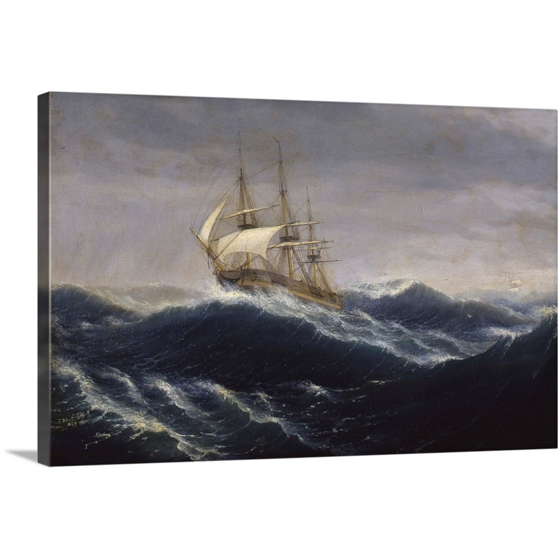 Reproduction d’art sur toile, "The Ship Ohio, 1829" par Thomas Birch, H 20 po x l 30 po x P 1,25 po, Toile tendue