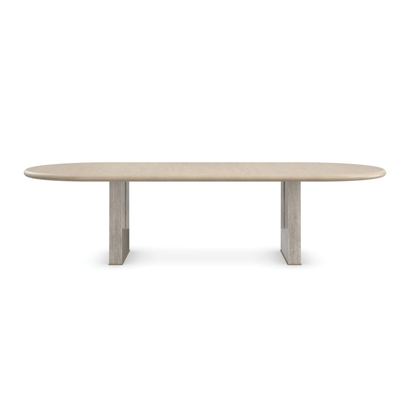 Sun Drenched Oak Extendable Oval Dining Table with Silver Travertine Legs