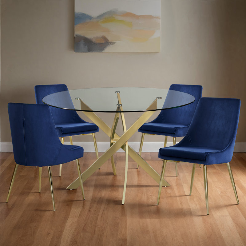 Ensemble de table de salle à manger + 4 chaises Meridian Furniture Juana, Marine, Doré