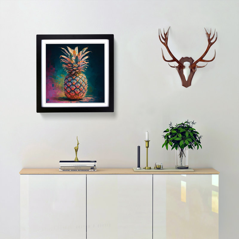 Pineapple Impressionism - Single Picture Frame Print on Wood, Black