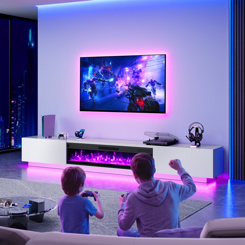 Meuble télé avec foyer de 109 pouces, Blanc