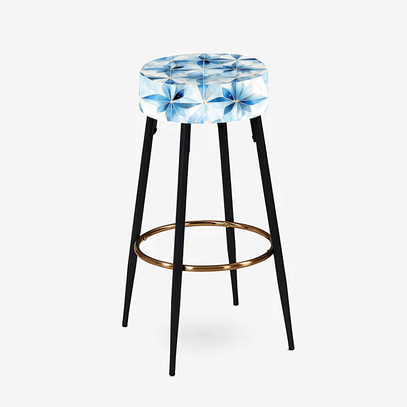 Ensemble de 2 tabourets de bar rétro en mosaïque géométrique bleu et blanc