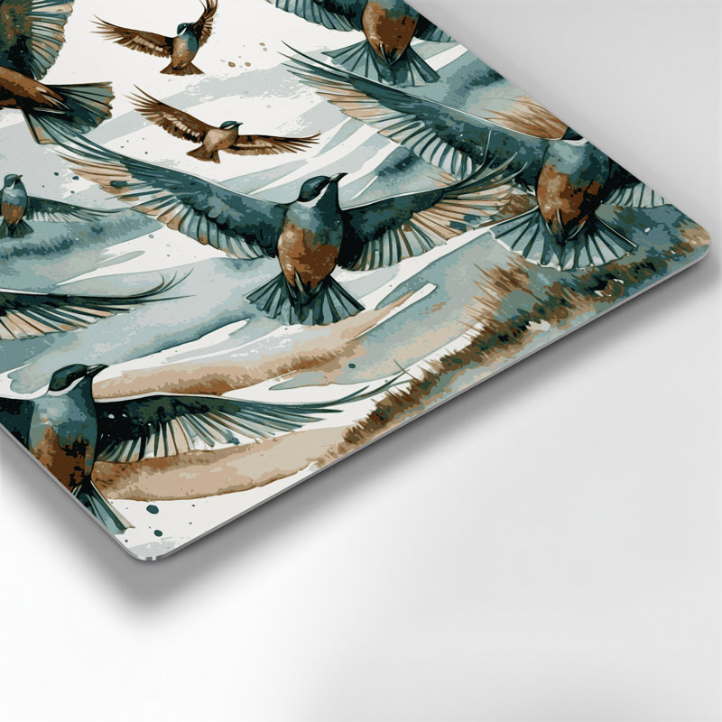 Birds Green winged Teal Brown Metal Wall Art, 144" H x 144" W x 0.05" D
