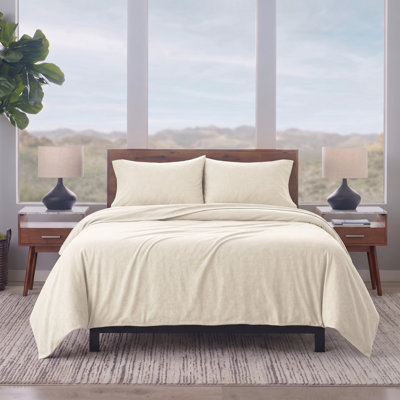 Ella Jayne Heather Jersey Knit Duvet Cover Set – Ultra-Soft 3-Piece Cotton Blend Duvet Set for All-Season Comfort, Ivory, Full/Queen