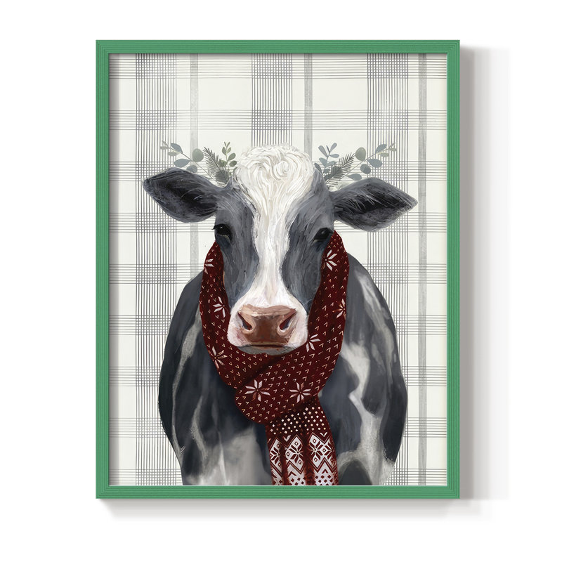 Yuletide Cow II Framed Print - Solid Wood, 30" H x 24" W, Green