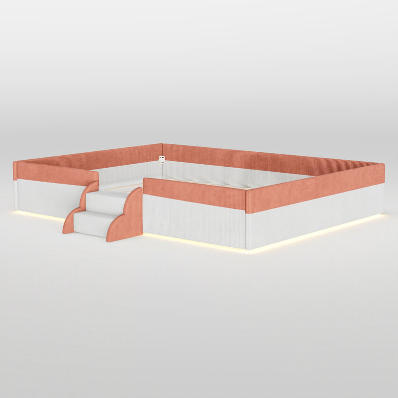 Grand lit de plancher tapissier avec clôture, Grand lit, Brun / blanc