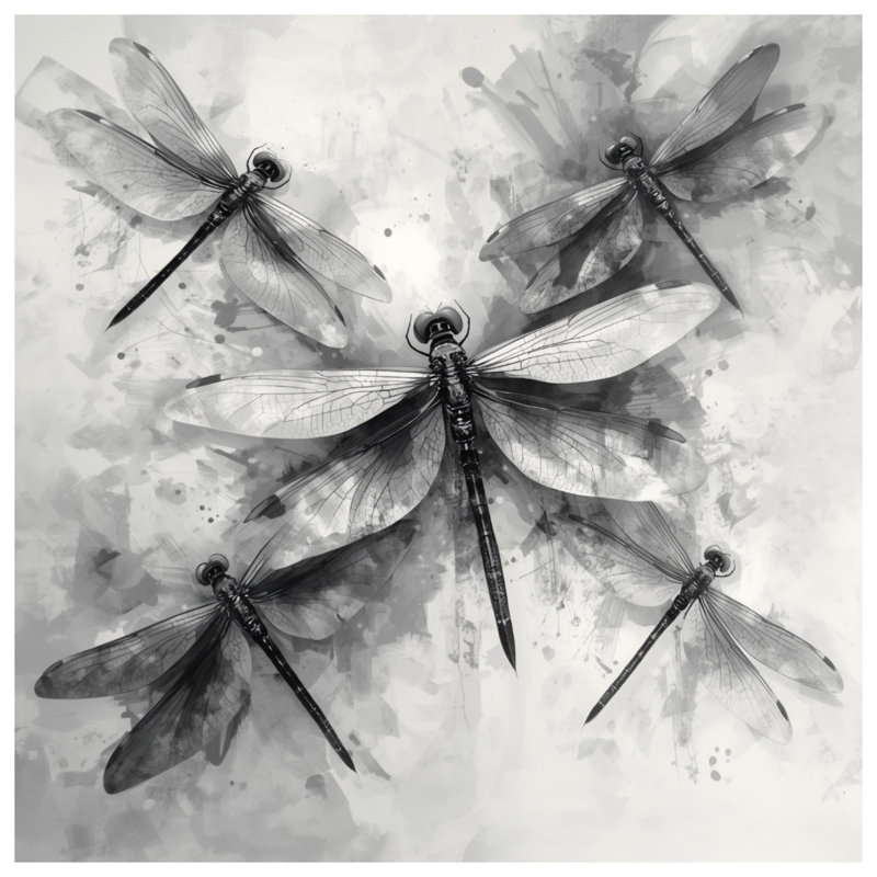 Housses de couette noir et blanc avec libellules, Très grand lit