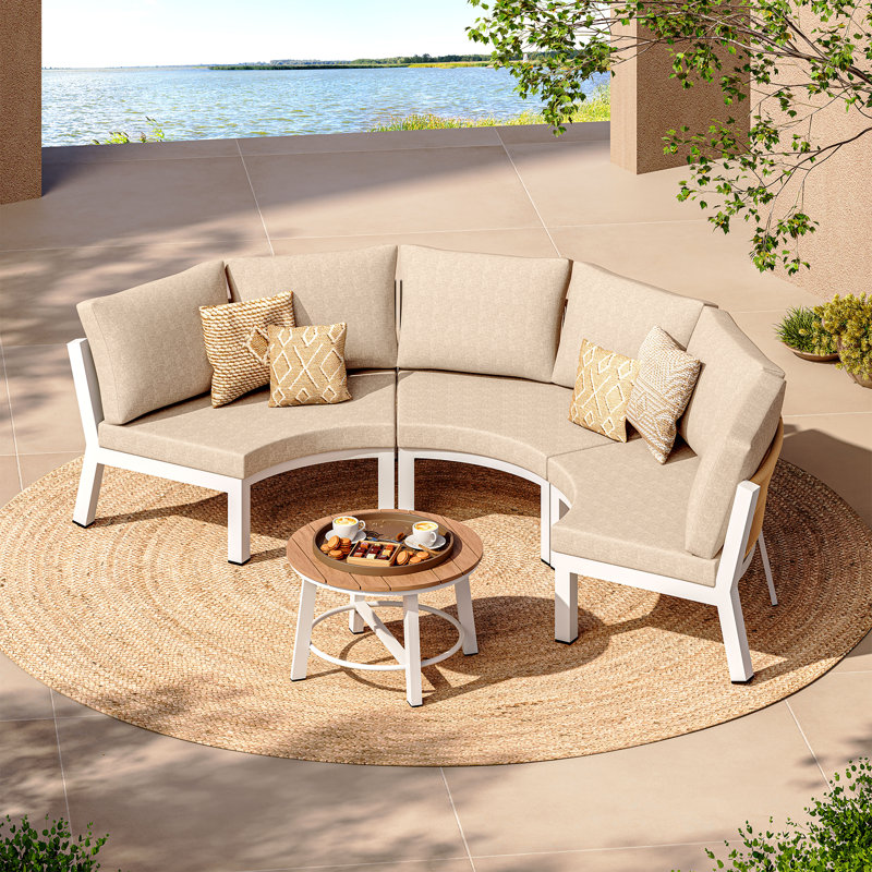 Curved Outdoor Sectional Sofa, Ivory, White