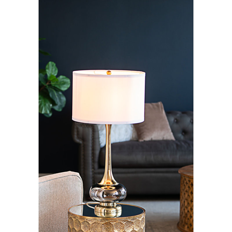 Lampe de table élégante avec abat-jour tambour en verre et base en aluminium