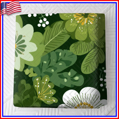 Green Floral Pattern Quilted Bedspread 
