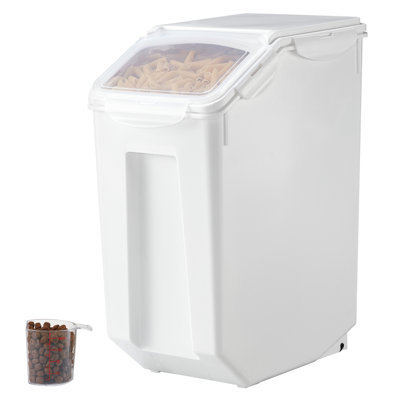 Contenant de rangement pour aliments 4,5 gallons, 15,16 po x 9,84 po x 17,91 po, polypropylène, 1 pièce, bac de rangement pour aliments, blanc, roues et couvercle transparent