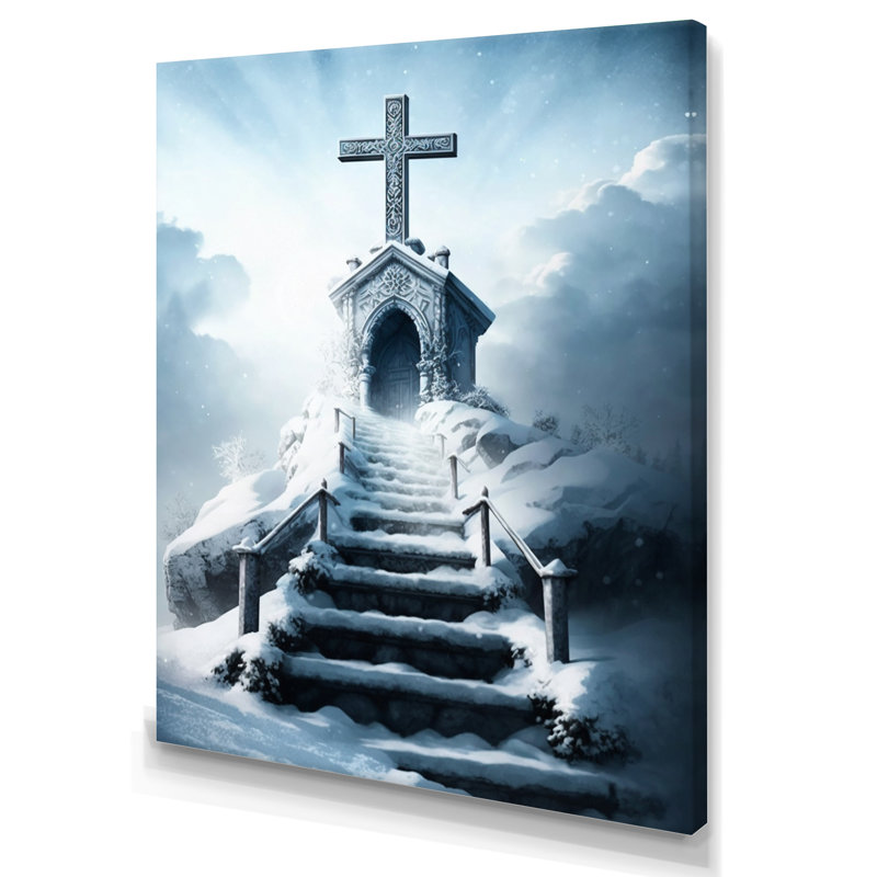 «Stairway to Heaven in Winter II», reproduction sur toile, H 40 po x l 30 po x P 1,5 po, Toile tendue