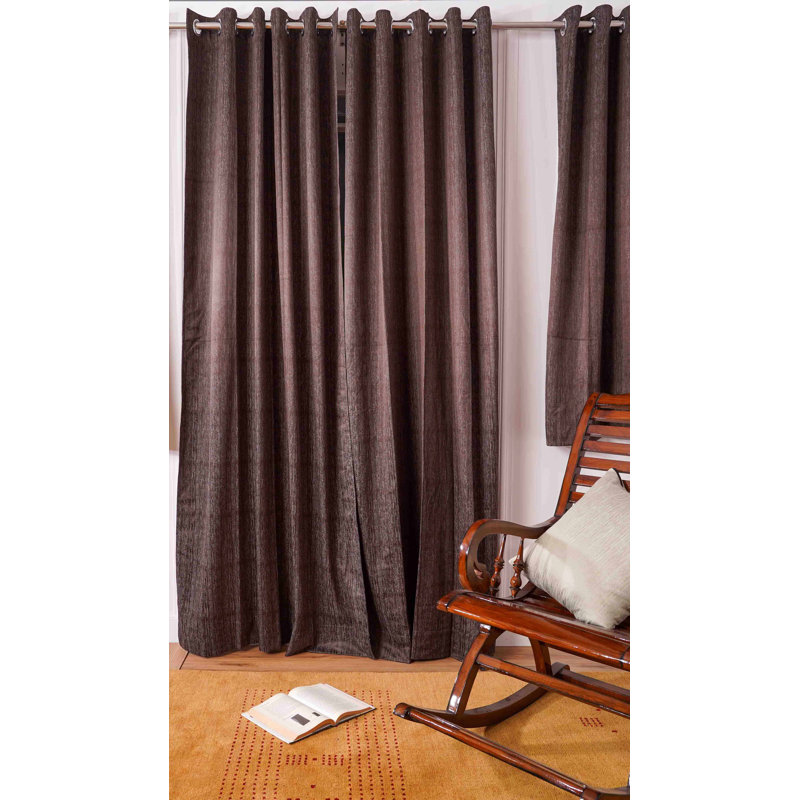 Decorative Grommet Curtains, 360 Gsm Poly Cotton Jacquard Fabric, Plain Solid Textured, Beige, 48" x 63", Set of 2 Panel