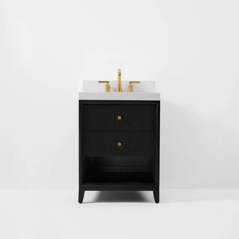 Momo 36" Freestanding Standard Single Bathroom Vanity with Top, 24", Black Oak