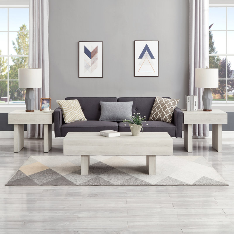 Ensemble de 3 tables basses d'appoint modernes avec deux tables de bout Memmott, Blanc