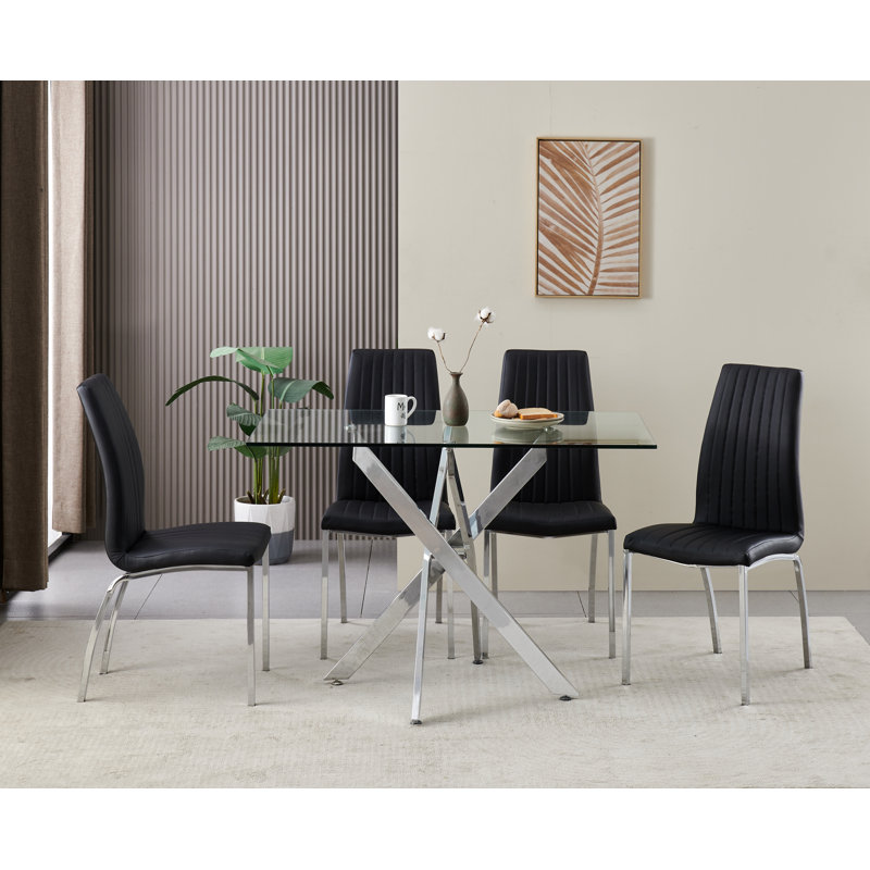 Rexel Dining Table with 4 Modalux Chairs, Black