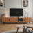 4-door 78.8'' Tv Stand For Tvs Up To 85" With Adjustable Shelves, Mid-century Modern Wood Tv Console, Grey Tempered Glass Door And High Legs