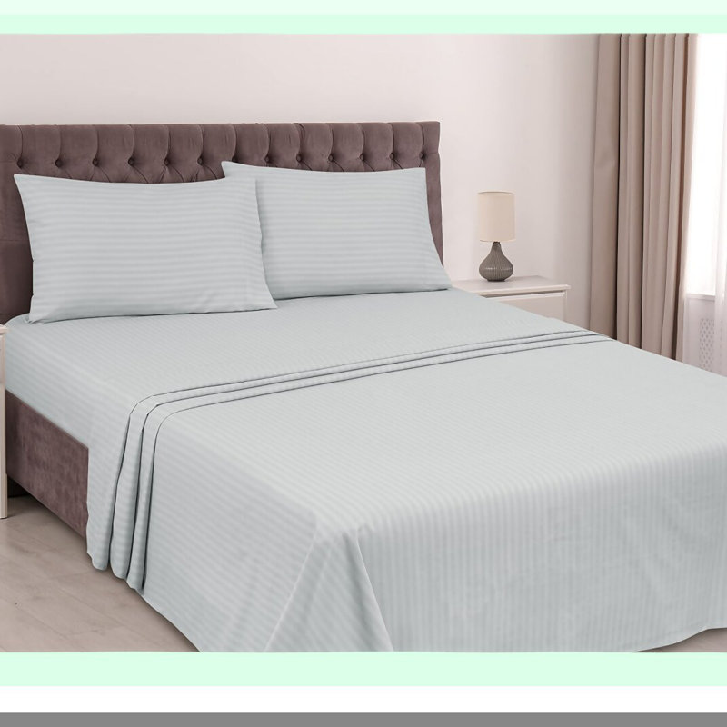 Luxury Stripe Collection - Twin Bed Sheet Set | Microfiber 1800 Bedding | Wrinkle & Fade Resistant | Silver Damask Stripe | 3 Piece Set (1 Fitted Sheet, 1 Flat Sheet, 1 Pillowcase)