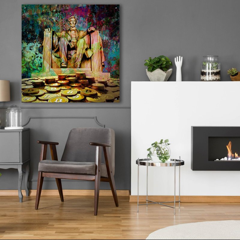 «Lincoln On Bitcoin Mountain» par Epic Portfolio, art mural en verre acrylique, H 36 po x l 36 po