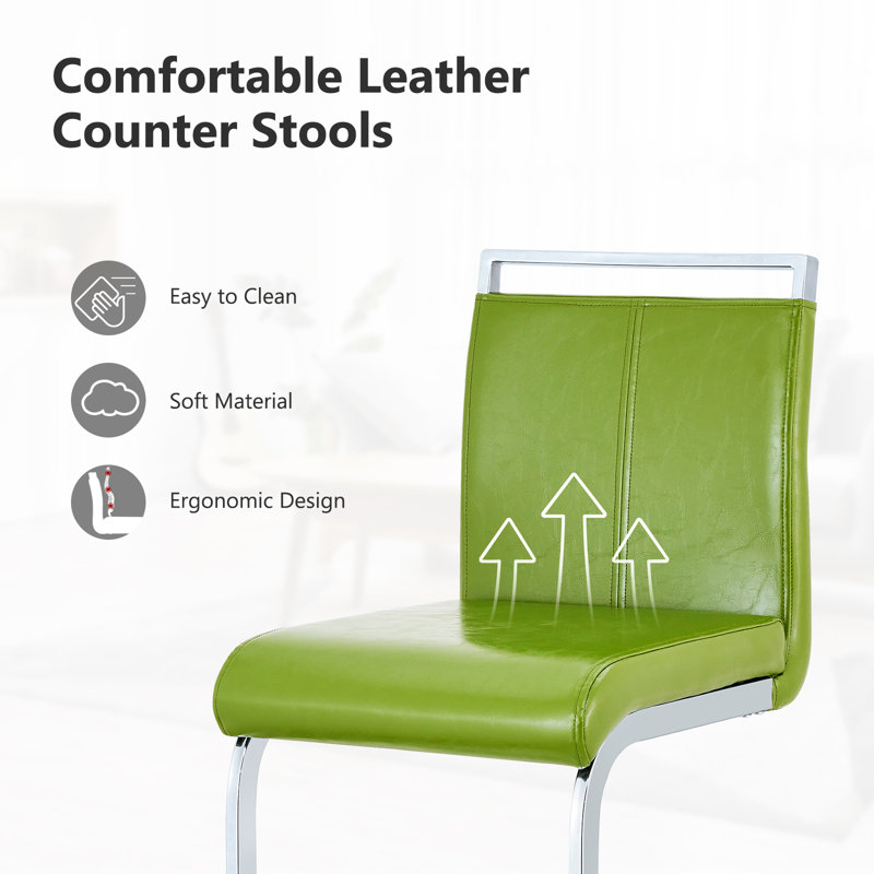 25'' Upholstered Counter Stool, Green, Counter Stool (25” Seat Height), Chrome