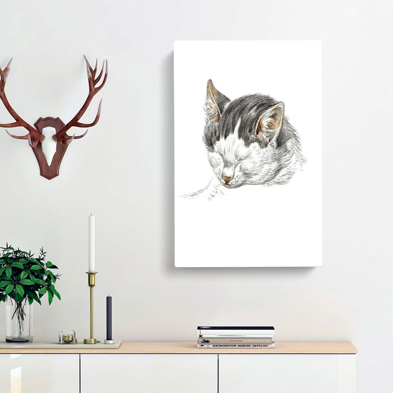 A Sketch of a Cat by Jean Bernard - Wrapped Canvas, 76cm H x 50cm W x 3cm D