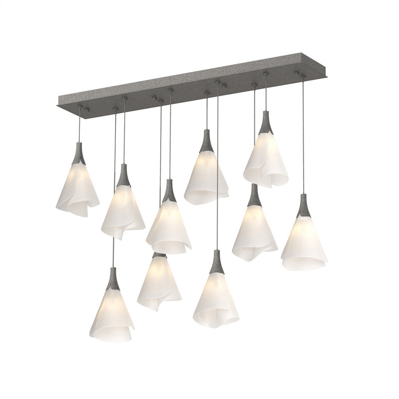 Luminaire suspendu rectangulaire à 10 lumières Mobius, 80", Fer naturel