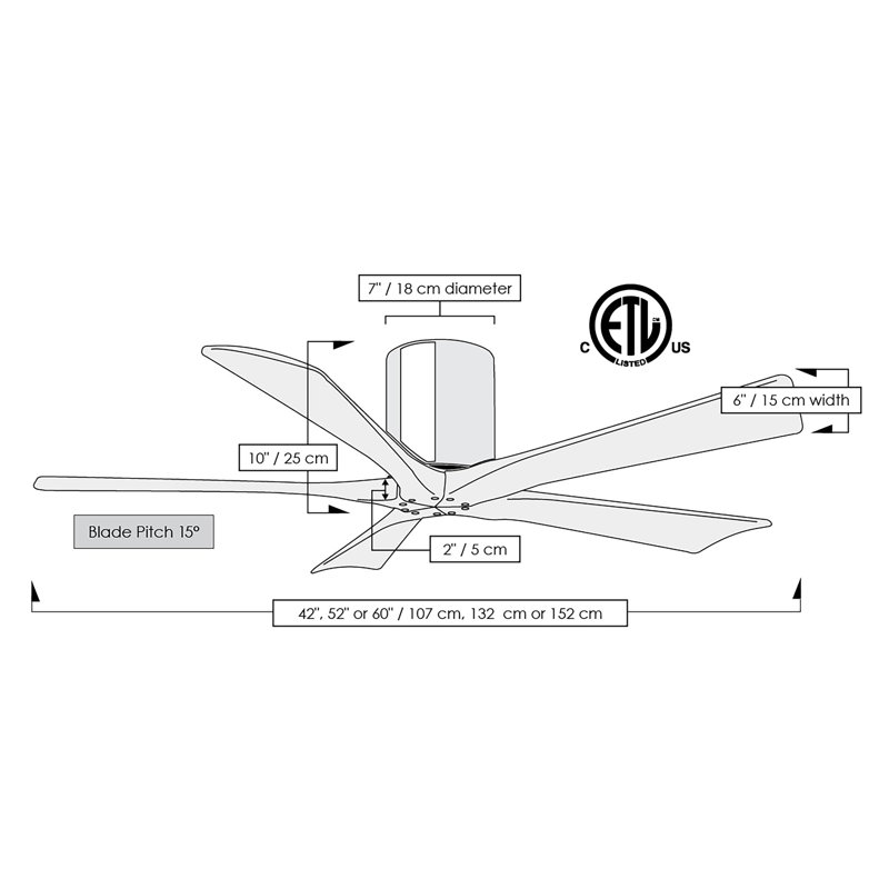 60" Irene 5-Blade Hugger Ceiling Fan with Wall Remote, Matte Black, Matte Black, 60"
