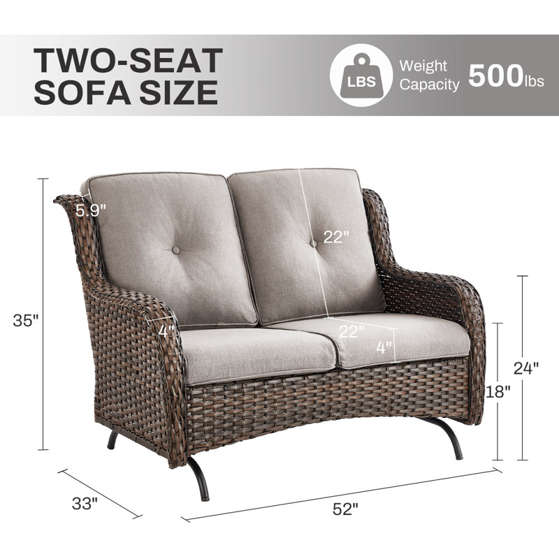 Wendye 2 Seat Stylish Patio Loveseat Glider Sofa With Water-Resistant Olefin Cushions, Beige, Brown