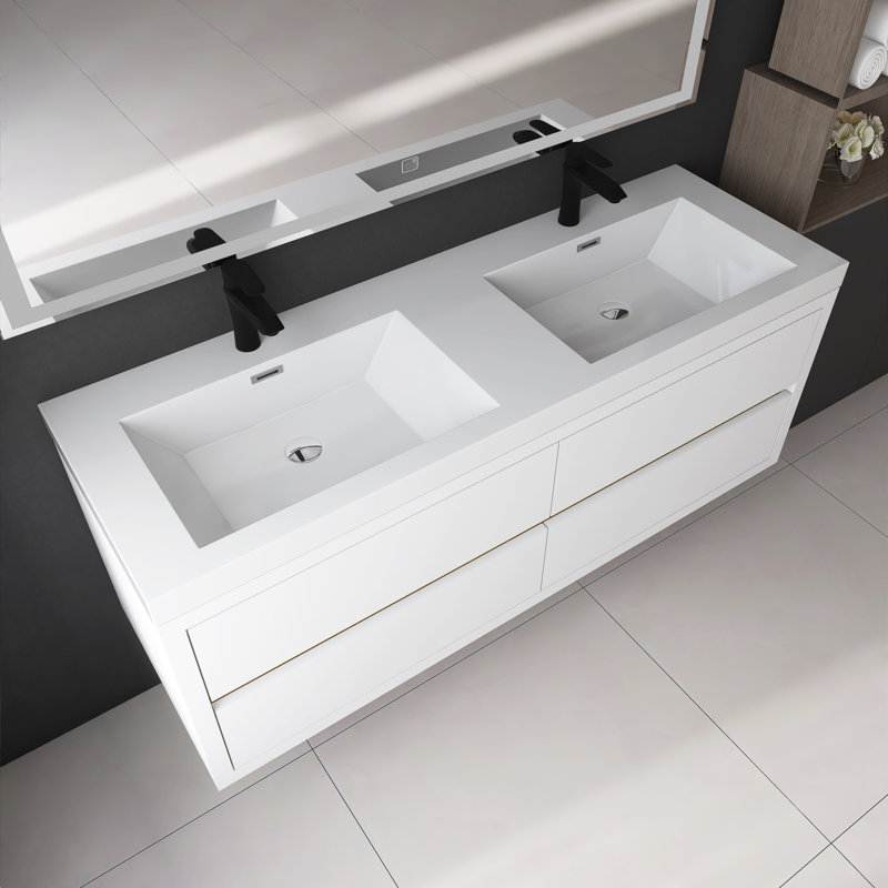 Meuble-lavabo mural 60 po avec lavabo, Blanc