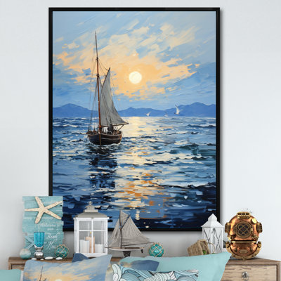 Bateau, voile, reflets, impression sur toile
