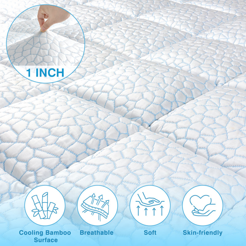 Surmatelas en mousse à mémoire de forme grand lit à double couche de 4 pouces avec surface en bambou rafraîchissant, comprenant une mousse viscoélastique imprégnée de gel de 2 po 50D et un surmatelas matelassé doux et respirant de conception 3D de 2 po